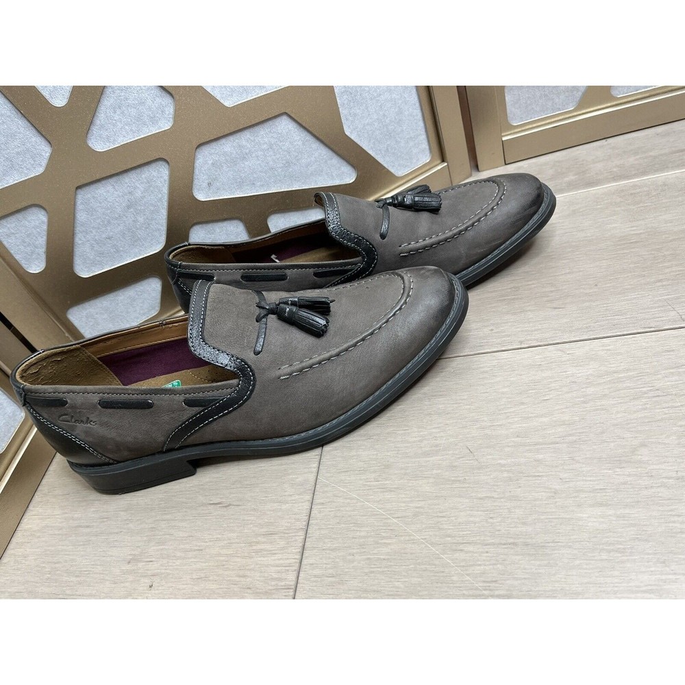 Clarks Garren Style Tassel Loafer Grey Slip On Shoe Leather 26114003 Sz 10 M Men